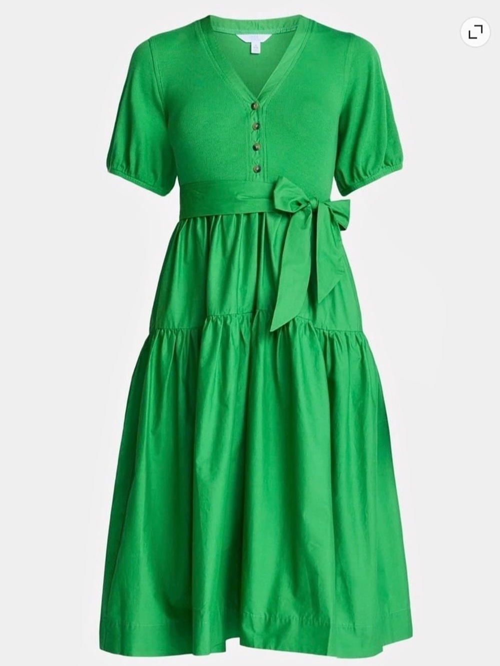 Short-Sleeve Midi A-Line Dress Green Midi Dress